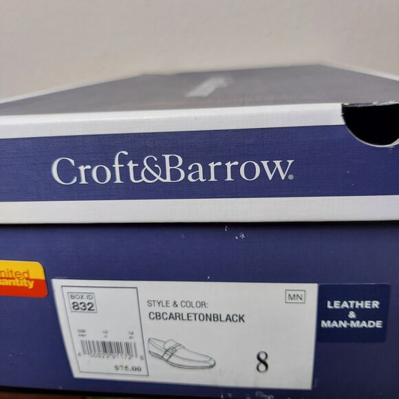 Men's Black Dress Shoes 8 M Croft & Barrow Slip On Oxfords Leather Square Toe - Picture 10 of 10